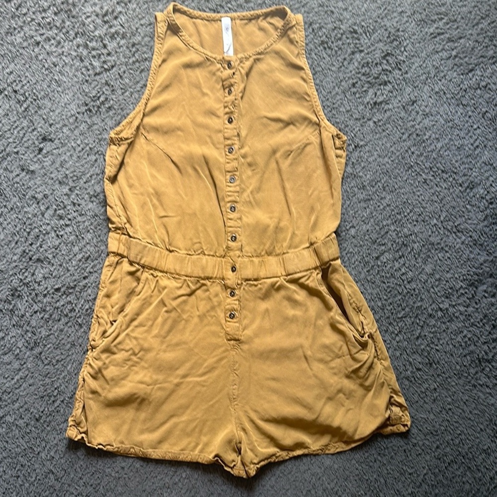 RVCA Mustard Yellow Button-Front Sleeveless Romper